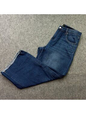 Liverpool Raw Hem High Slit Wide Leg Jeans Women's Size 6 / 28 Medium Wash Denim